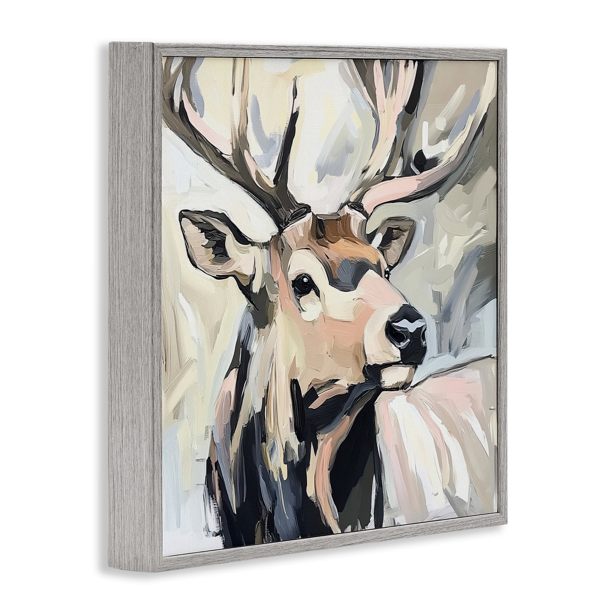 Stupell Industries Neutral Bull Elk Portrait Gray Framed Giclee Art, design by Tina LeCour