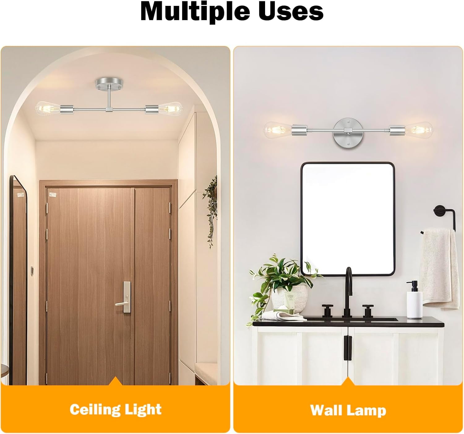 2-Light Brushed Nickel Bathroom Vanity Lights Bathroom Lighting Fixtures over Mirror for Bedroom Living Room Kitchen