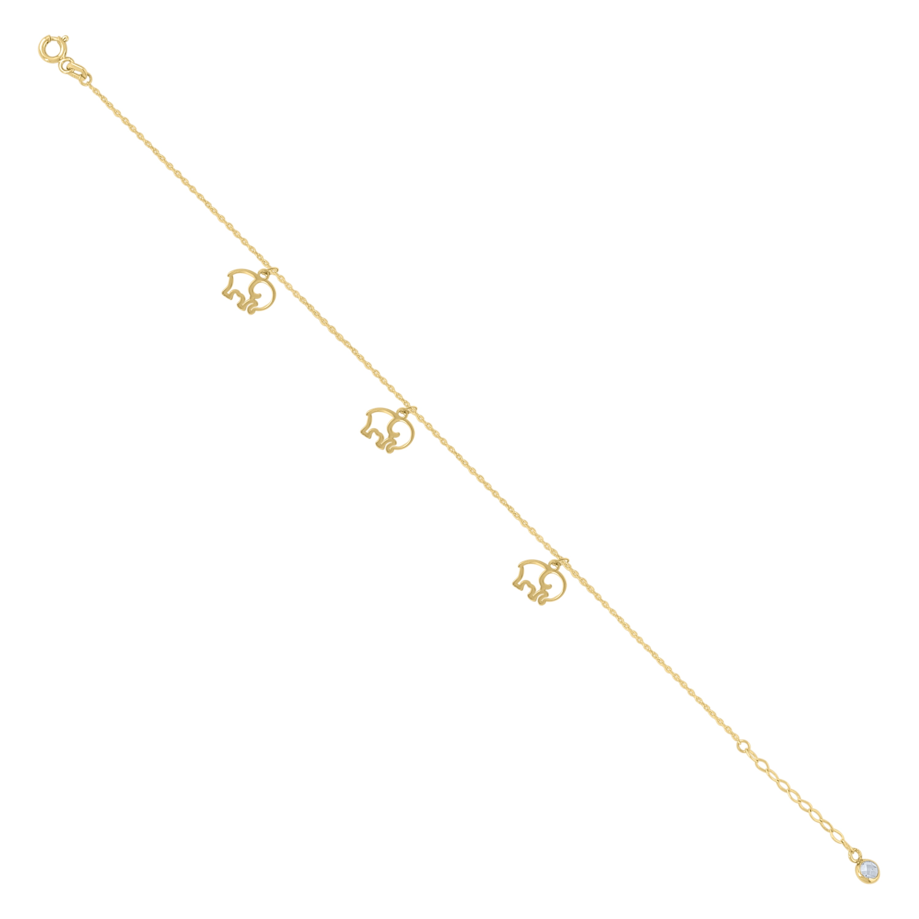 10kt Real Yellow Gold Womens Cubic-Zirconia Diamond-Cut Beaded Charm Anklet Size 8 Inches