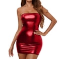 thumbnail image 1 of NECHOLOGY Ropa Interior Mujer Adulto Bodies Para Mujer Enterizo metálico de una sola pieza de cuero PVC con cuello halter y cremallera en la entrepierna, leotardo para discoteca Rojo X-Grande, 1 of 7