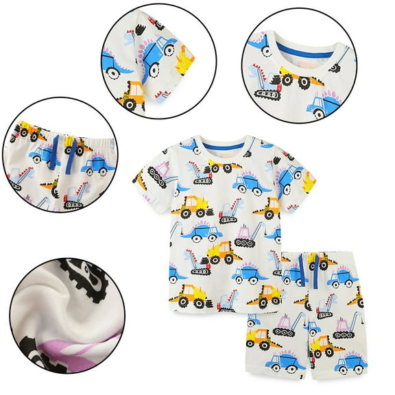 YTDSCS Kids Baby Boys 2Pcs Short Sleeve T-Shirt Outfit Set 2-7Years Toddler Summer Cotton Short Sleeve T-Shirt Top Short Pants Fashion Cute Cartoon Print Summer Two-Piece Sute
