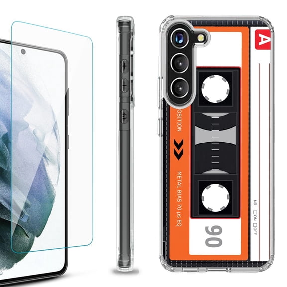 OneToughShield ® for Samsung Galaxy S23 S23 Plus 5G Shockproof Bumper Phone Case, with Tempered Glass Screen Protector - Cassette Orange