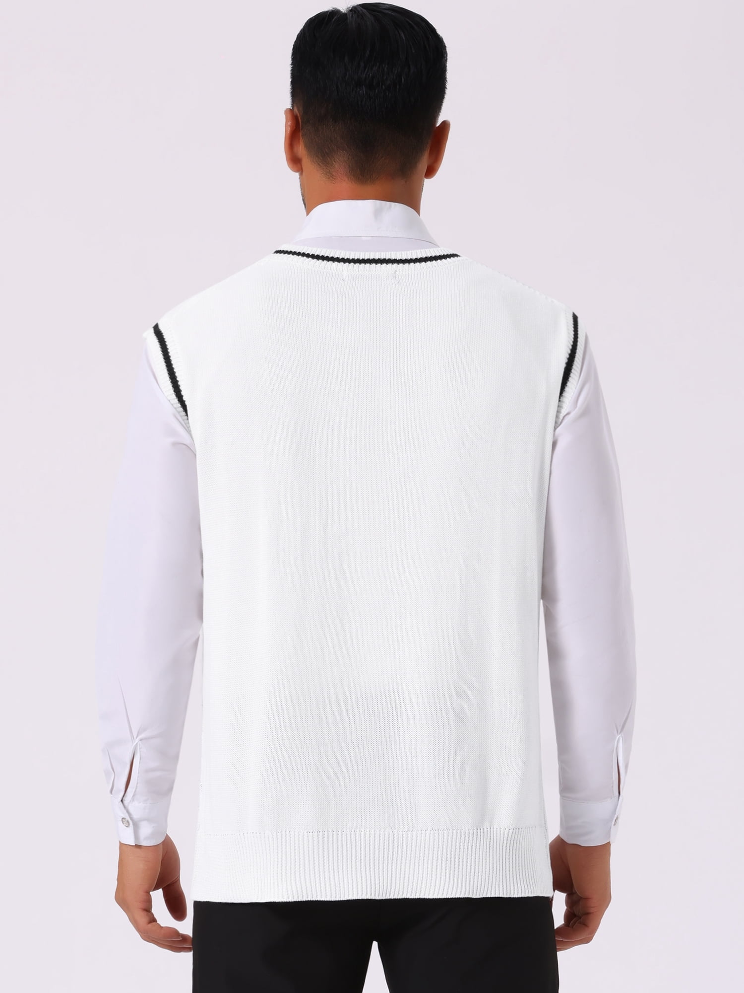 DARING DIVA Men's Solid Color V-Neck Sleeveless Cable Knitted Sweater Vest M White