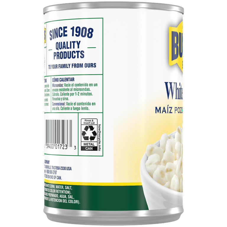 Bush's White Hominy Food Corn, Canned, Shelf Stable, 15.5 oz