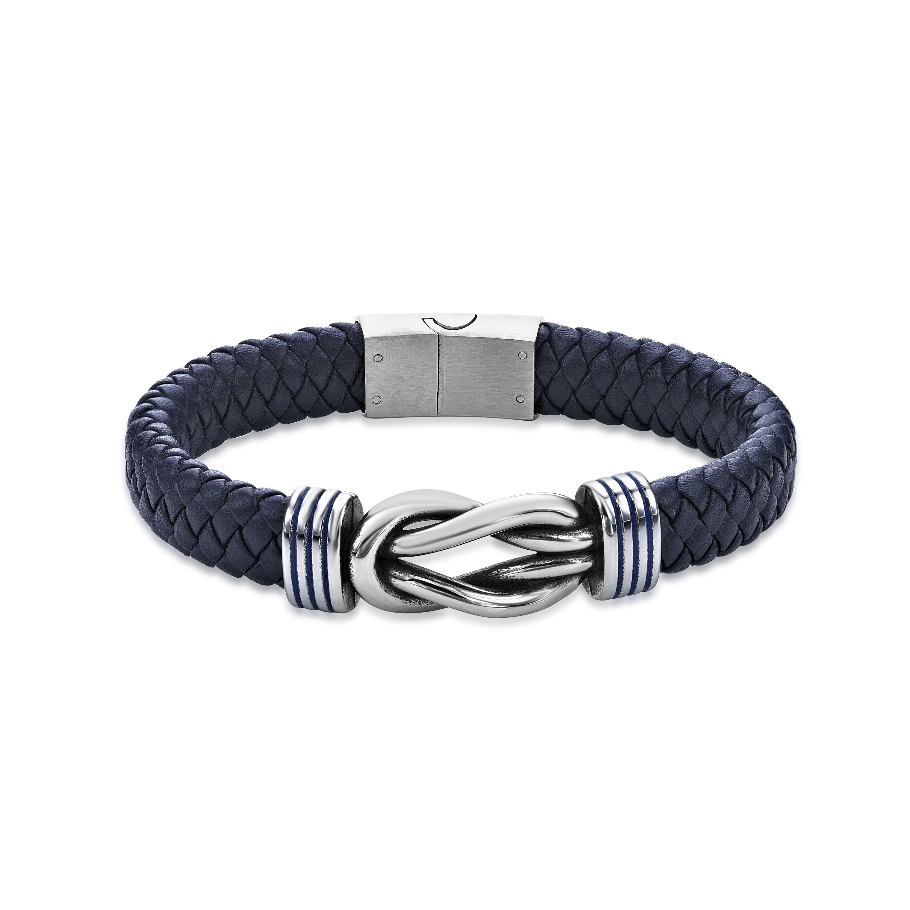 Men s Navy Blue Braided Leather Bracelet with Guyana Ubuy