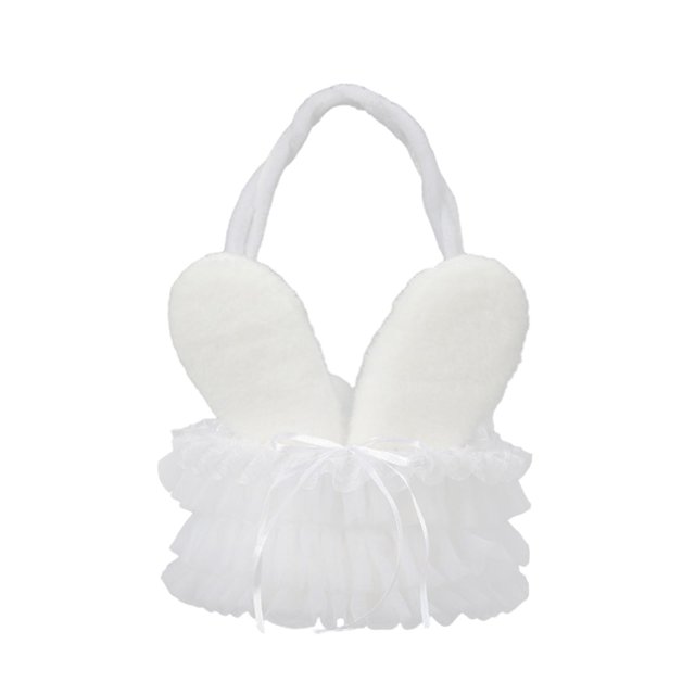 Cesta con orejas de conejo de Pascua Sunnimix Tul blanco 24 cm x 15 cm x 8,5 cm