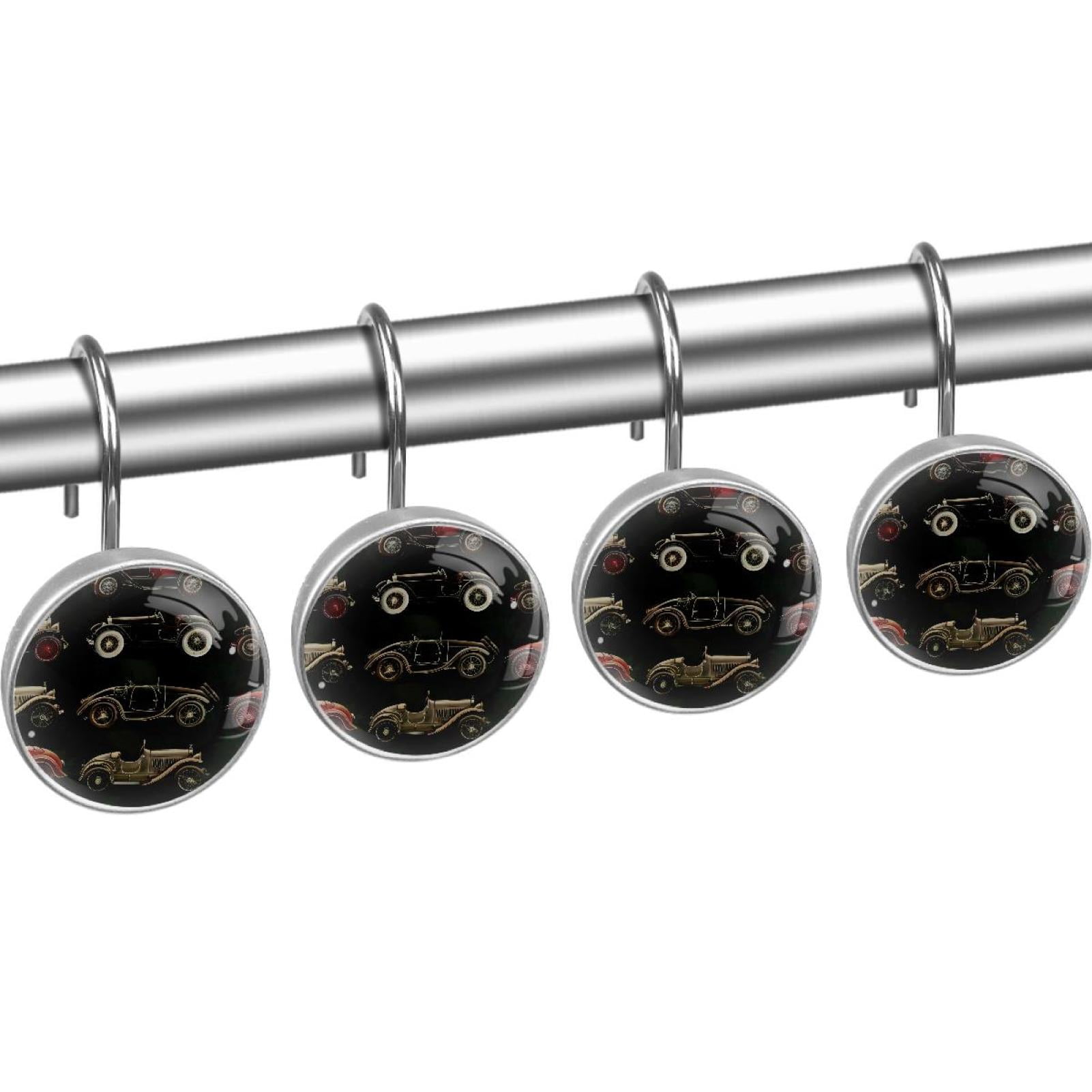 Vintage Car Shower Curtain Hooks Round Crystal Glass, Set of 12 Shower Curtain Rings - Shower Hooks for Curtain Shower Rings
