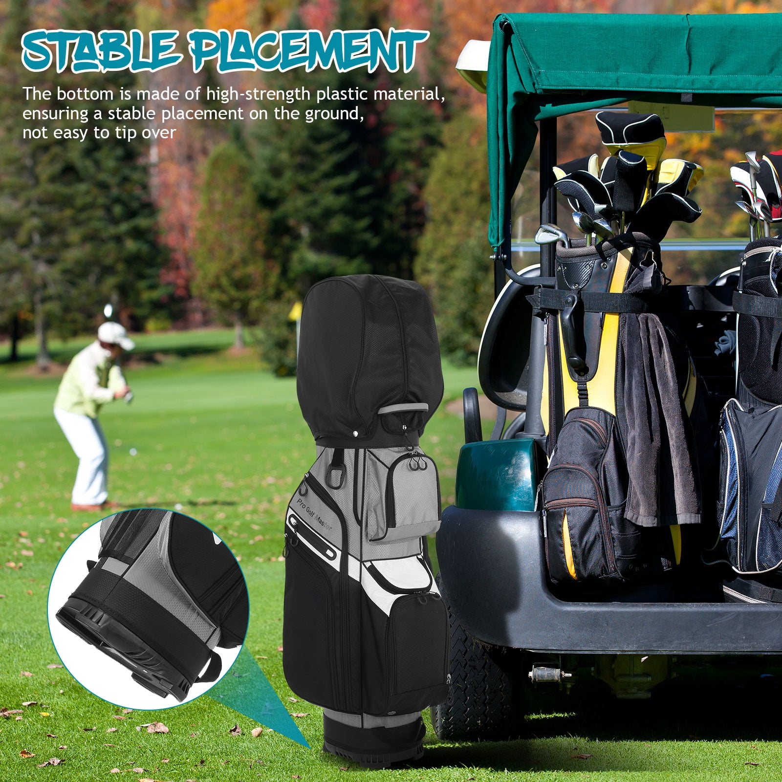 LIOOBO Golf Cart Bag with 14 Way Organizer Waterproof Black Nylon for Organized Club Storage