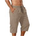 thumbnail image 4 of Jessboyy Mens Long Shorts Below the Knee Elastic Waist Workout Shorts with Zipper Pockets Summer Casual Straight Leg Hiking Capri Shorts Brown,XXL, 4 of 6