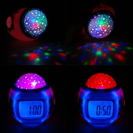 Music Starry Star Sky Projection Alarm Clock with Calendar and