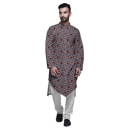 

Atasi Printed Long Sleeve Kurta With Pajama Set For Men Summer Clothing