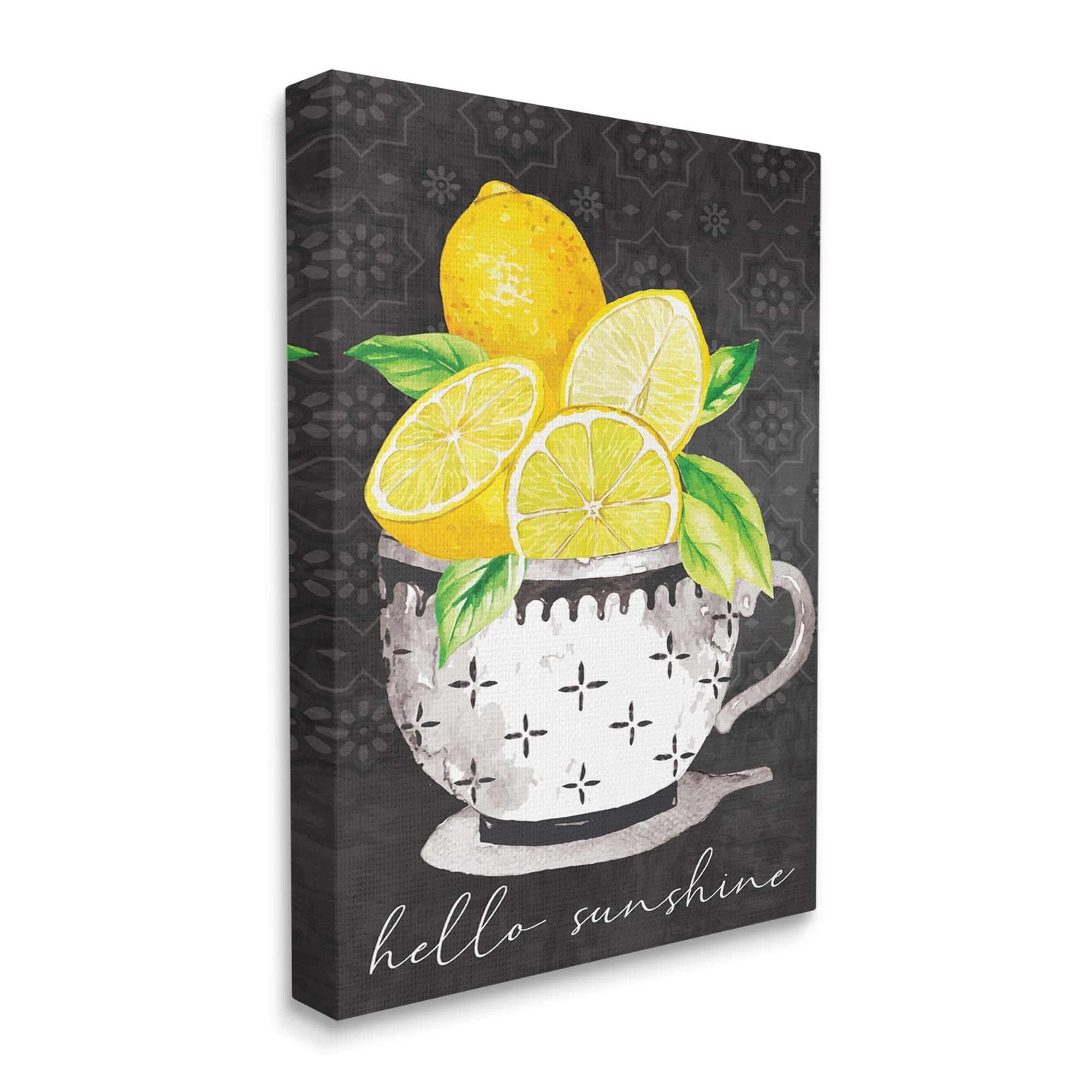 Stupell Hello Sunshine Lemons in Teacup Patterned Food & Beverage Painting Gallery Wrapped Canvas Print Wall Art