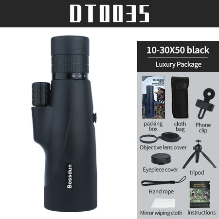 10-30x50 Zoom HD Telescope Monocular Camping Powerful Largo Alcance with Tripod Phone Clip for Watching Bird Hunting Binoculars (Black B)