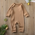 thumbnail image 2 of One opening Newborn Baby Boy Girl Long Sleeve Jumpsuit Ribbed Buttons Coverall Zipper Romper Fall Winter Clothes for 0-24M, 2 of 4