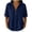 A Navy, variant on Womens Blouses Ndbuld Women's Fashionable Casual Linen Color Turtleneck Long-sleeved Button And Snap V-neck Top Short-sleeved V-neck Top/shirt Navy L