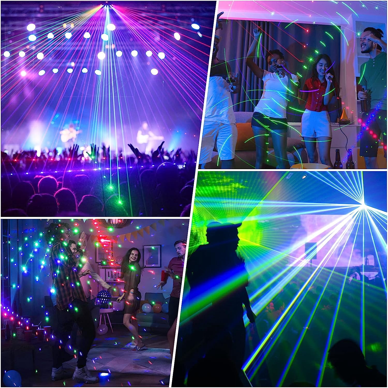 RGB Stage Laser Light 9 Lens DJ Disco Light, Sound Activated with Remote Control