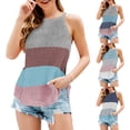 thumbnail image 4 of Lovskoo 2024 Women's Summer Halter Tank Tops Color Block Knit Vest Sleeveless Knit Tank Top Loose Shirts Knit Spaghetti Strap Cami Sweater Vest Blue XL, 4 of 4