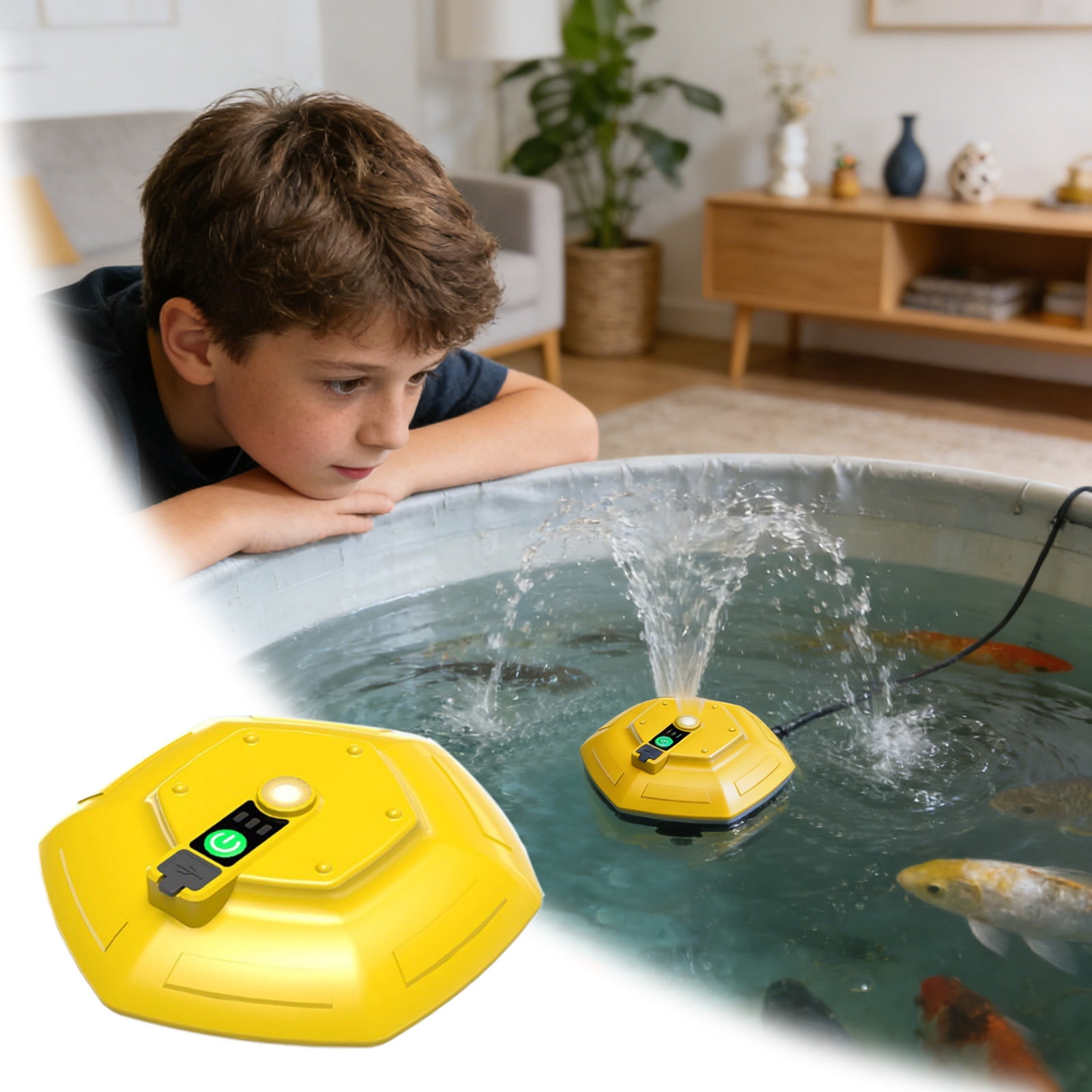 Floating Rechargeable Bait Bucket Aerator With Adjustable Output, Quiet Water Bubbler For Live Bait, Portable Oxygen Pump For Kayak Shore And Boat Fishing,Yellow - 11.8Cm