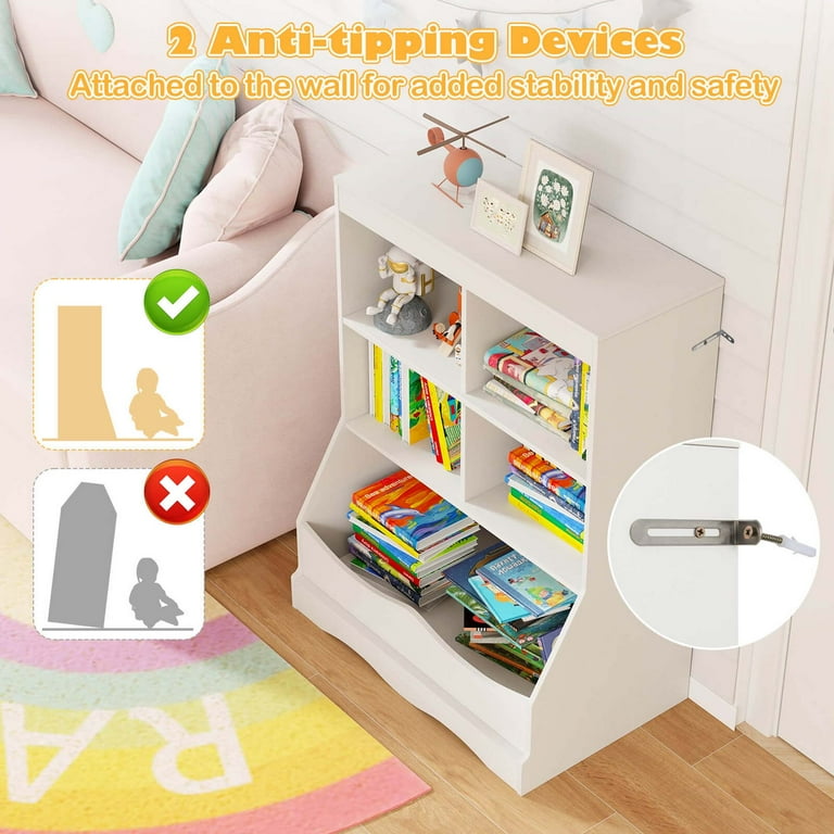 Costway White 3-Tier Children's Bookshelf Organizer, Multi