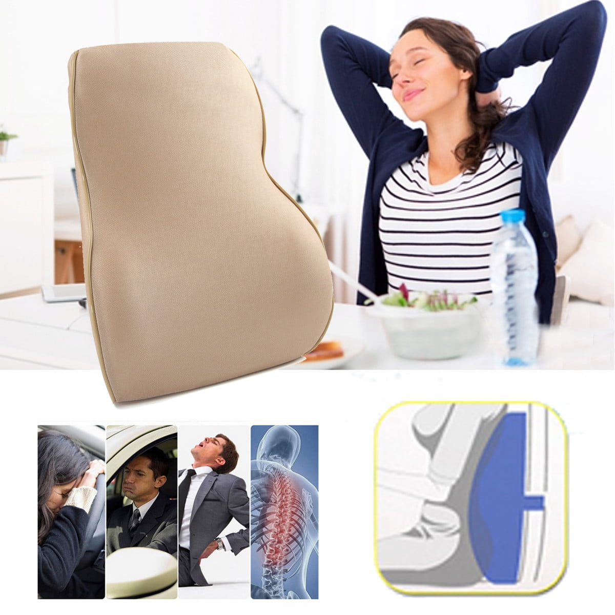 Memory Foam Lumbar Support Back Cushion Ergonomic Lumbar Pillow