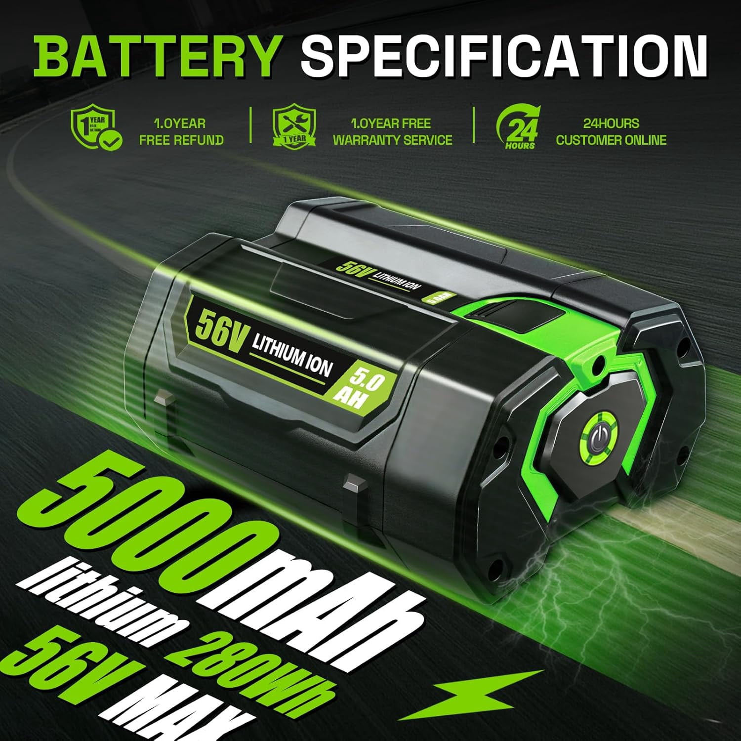 56V 5000mAh Replacement for EGO 56V Battery BA1400T BA2800 BA4200 BA5600T, Compatible with EGO 56 Volt Power+ Chargers & Tools Leaf Blower String Weeds Trimmer Chainsaw Lawn Mower