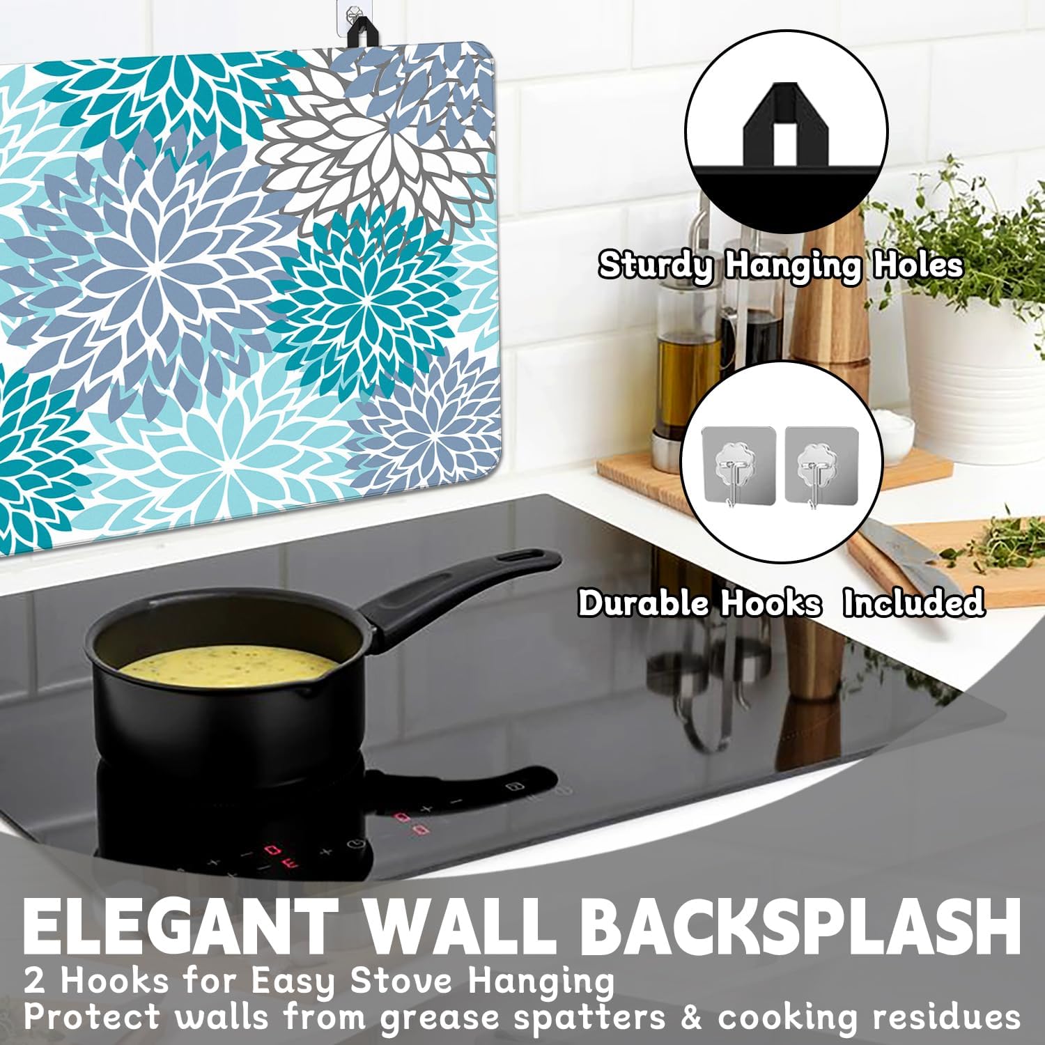 Stove Top Cover for Electric Stove 28 "x 20 ", Teal Bule Flora Heat Resistant Glass Top Stove Cover Protector, Glass Cooktop Covers, Kitchen Flat Stove Top Covers for Electric Stove
