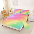 thumbnail image 2 of Manfei Ink Rainbow King Sheets, Galaxy Stars Print Bedding, Pink Orange, 4 Pieces, 1 Flat Sheet, 1 Fitted Sheet and 2 Pillowcases, 2 of 6