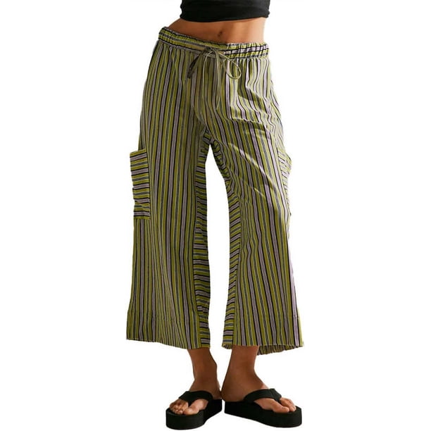 Pantalones Anchos de Verano para Mujer, Cómodos, Color Verde , Talla XL