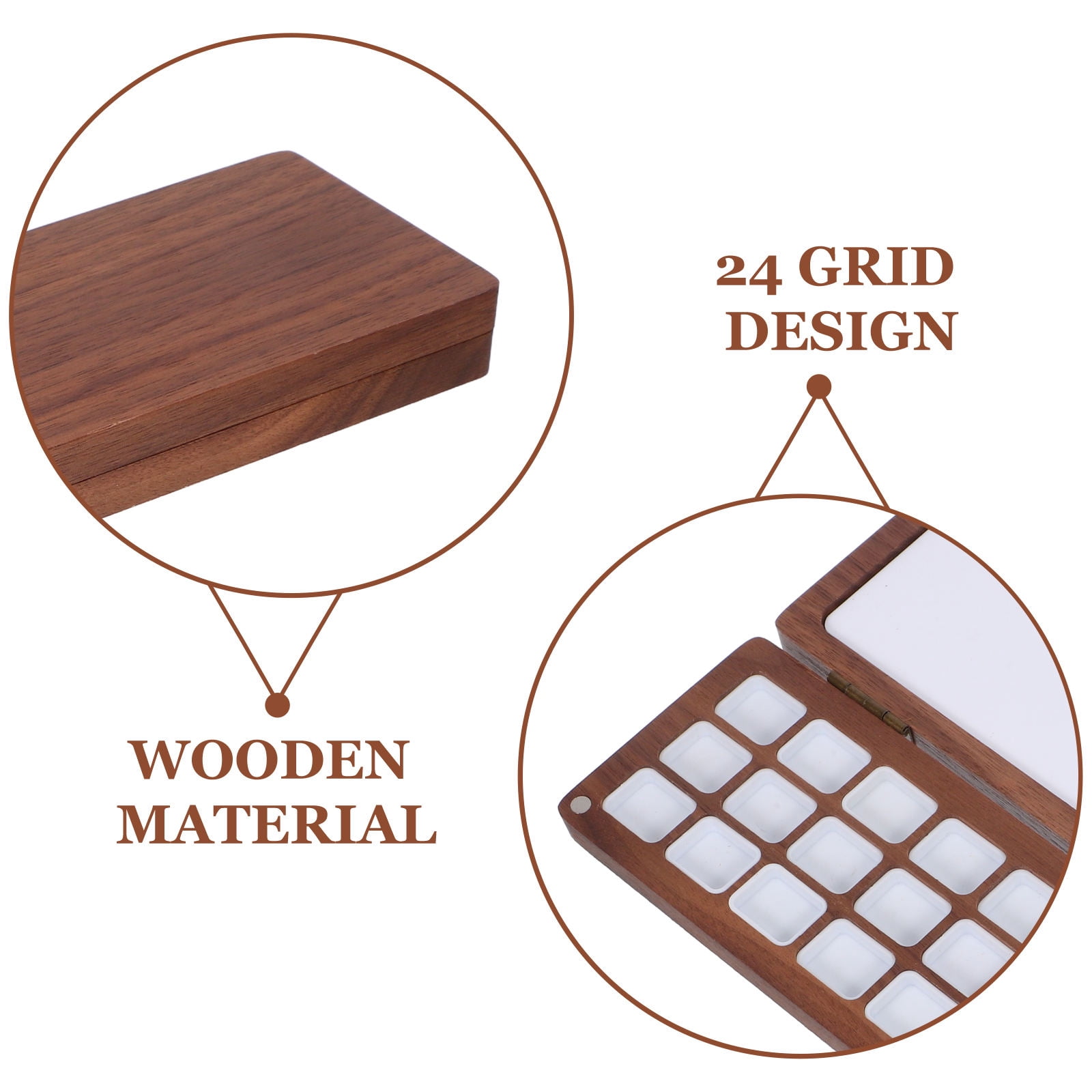 RENACLIPY Portable Coffee Wood Watercolor Palette Case with Cover for Travel