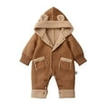 thumbnail image 3 of lcziwo Hooded Jumpsuit Fleece Long Sleeve Button up Rompers Winter Comfy Snowsuit with Pockets Khaki, 3 of 10