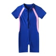thumbnail image 3 of Mufeng Kids One Piece Shorty Swimsuit Zipper Front Rash Guard Swimwear Athletic Bathing Suit Wetsuit Blue 12, 3 of 7