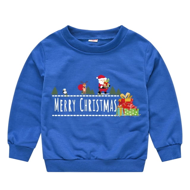 Tenues de Rentrée pour Filles Hiver Bébé Garçons Filles Noël Imprimé Dessin Animé Col Rond Pull Chandail en Molleton Ensemble de Détente Deux Pièces en Liquidation