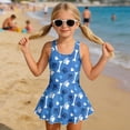 thumbnail image 3 of COEQINE Girls Swim Dress Fashion One Piece with Flowy Skirt & Built-in Brief, Classic Tank Style U-Neck and Wide Straps Swimsuit, for Beach & Pool, Sizes 8-9, Bule Paw Bone Heart Print, 3 of 8