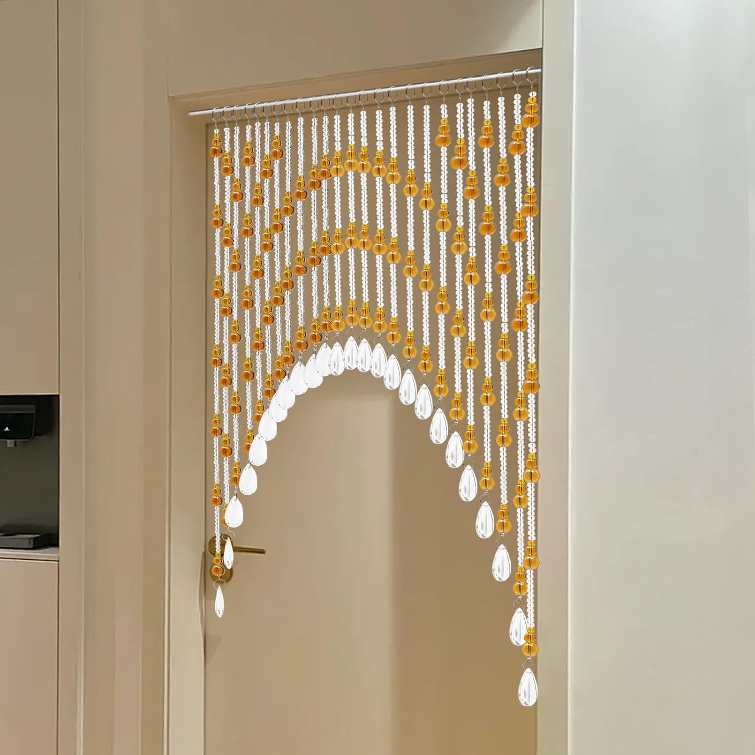 Beaded Curtain with 25 Crystal Strings Beaded Curtain for Doorways Door Hanging Door Beads Curtain Doorway Beads Room Bead Partition Curtain Room Decor for Bedroom Living Room (Amber)
