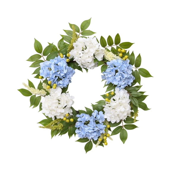 Artificial Sheep's Ear Grass Wreath for Front Door, Soft Green with Purple and Lily Accents