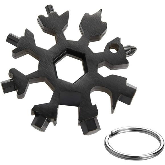 Outil Multifonction pour Flocon de Neige 18 en 1,Mini Multi-Outil Portable en Acier Inoxydable avec Porte-clés pour les Voyages en Plein Air Outil Quotidien, Cadeau Noel Homme (Noir)