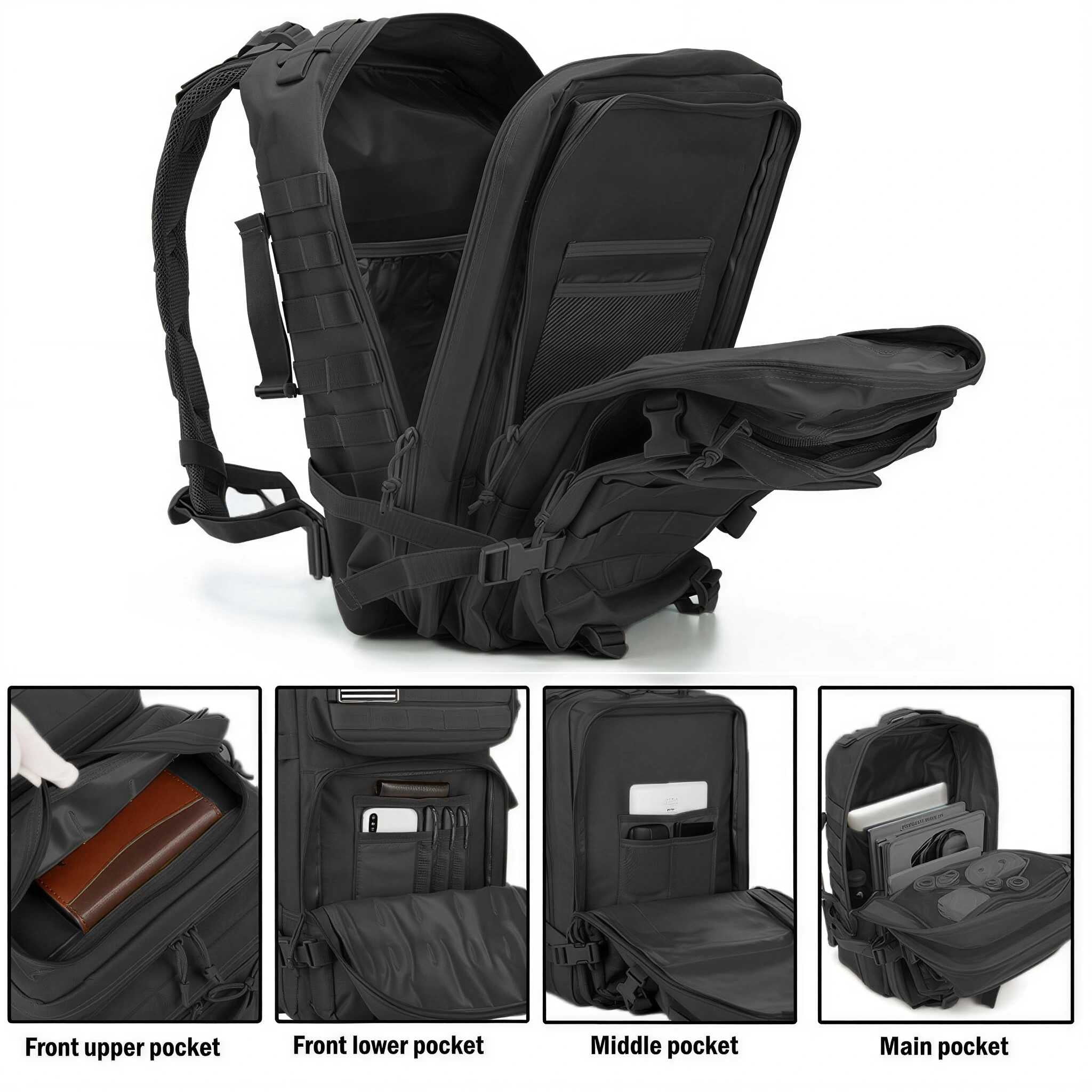 QT&QY 45L Molle Hiking Backpack for Men, Heavy-Duty 900D Outdoor Travel Daypack & Camping Work Bag