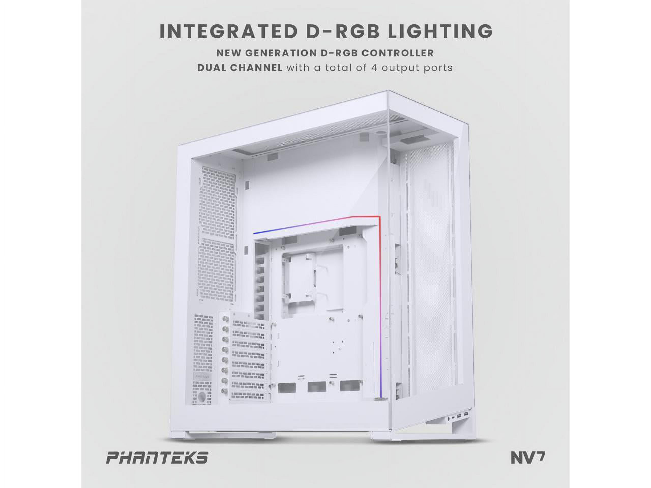 Phanteks NV7, Showcase Full-Tower Chassis, High Airflow Performance, Integrated D/A-RGB Lighting, Seamless Tempered Glass Design, 12 Fan Positions, Matte White