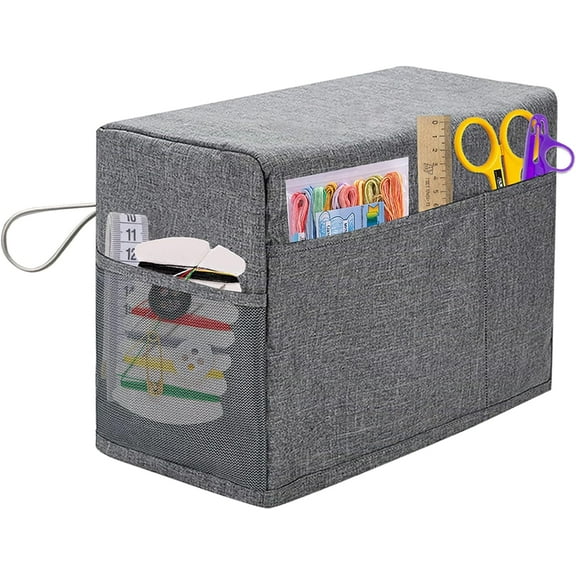Quilted Sewing Machine Dust Cover with Storage Pockets,Foldable, Fits Standard Singer/Brother/ Janome Machines 18.11x8.3x12.6", Protects from Dust Dirt Scratches, Gift for Sewing Enthusiasts,Gray