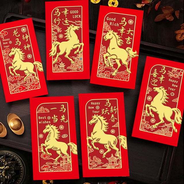 Chinese New Year Red Envelopes New Year Envelopes Decorations Chinese New Year Year of New Years 2026 Red Packet with 6 Gold Embossed Patterns Gift Wrapping Paperwrapping Sheet Roll Paper Decorative
