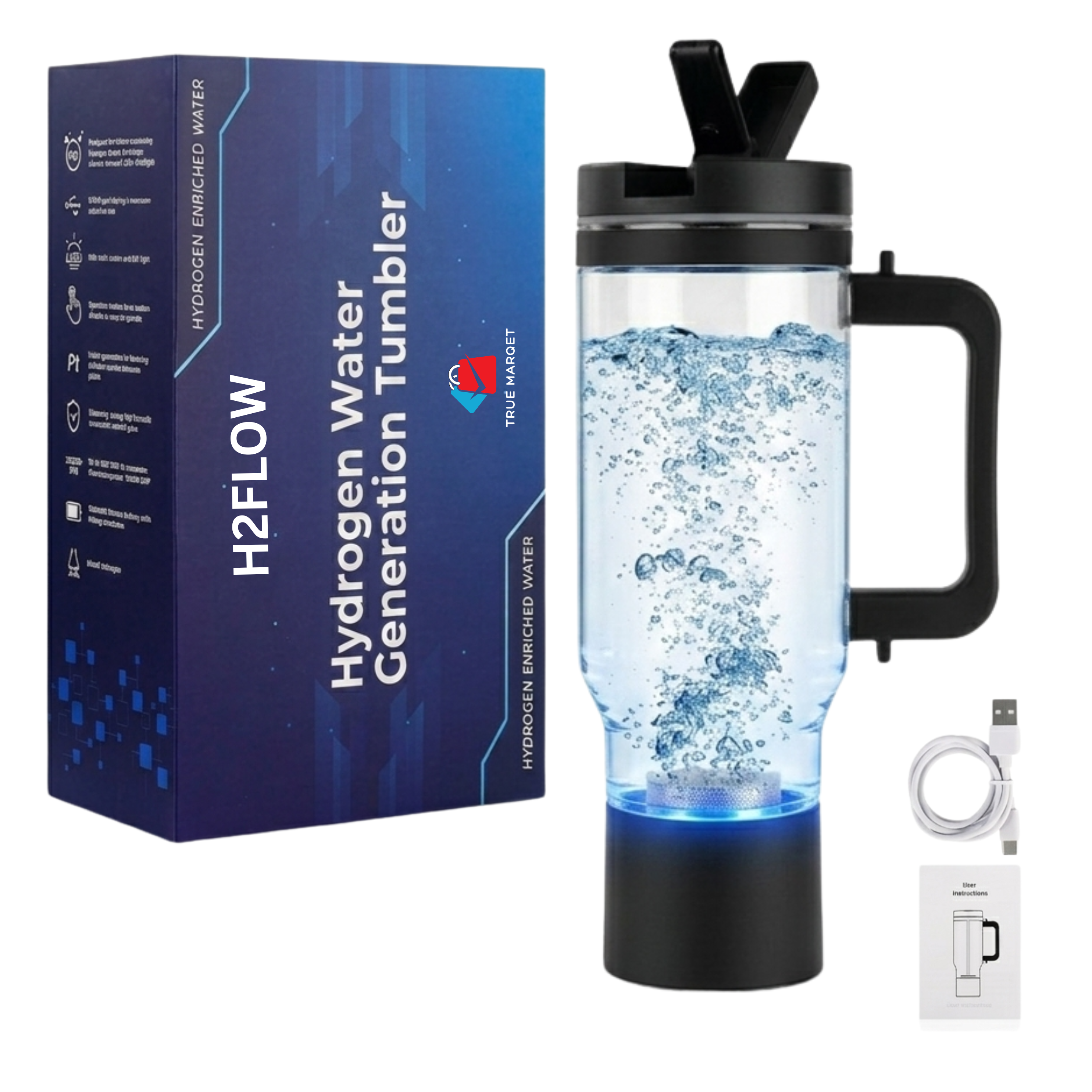 H2FLOW Hydrogen Water Tumbler | 3000 PPB Molecular H2 | Titanium/Platinum Electrodes | Leakproof Large Hydrogen Bottle 1000 mL