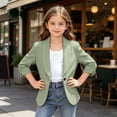 thumbnail image 6 of mgoYE Girls Blazer Jacket Teen Open Front 3/4 Sleeve Blazers Kids Graduation Formal Suit Jackets with Pockets One Button(Green,8-9 Years), 6 of 7