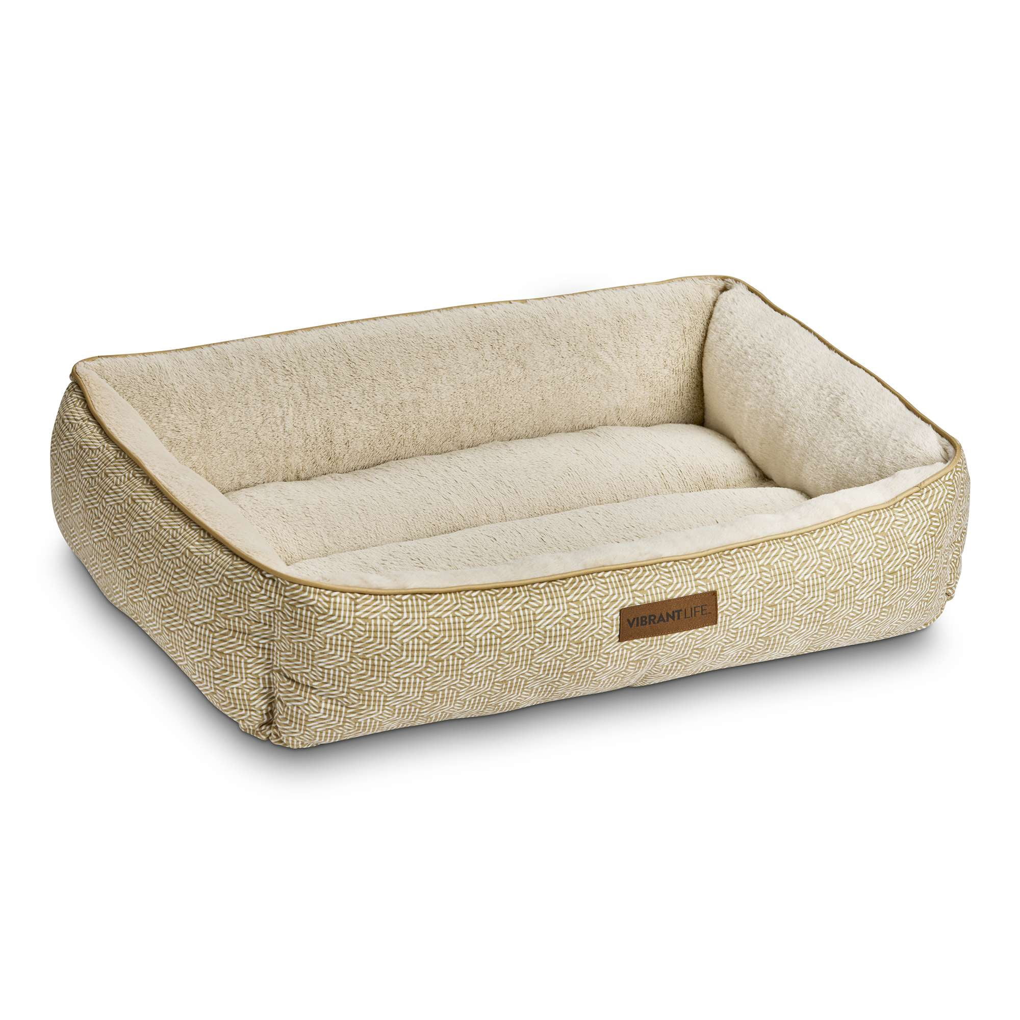Vibrant Life Large Dog Bed, Bolster Dog Bed for Large Dogs, 36" x 27", Tan