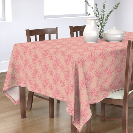 

Cotton Sateen Tablecloth 70 x 90 - Palms Salmon Pink Blush Tropical Sketch Hawaii Jungle Beach Baby Girl Print Custom Table Linens by Spoonflower