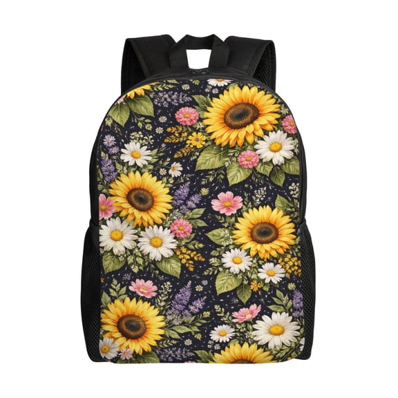 Sunflower Floral Backpack Full Front Print Travel Laptop Bag for Men and Women