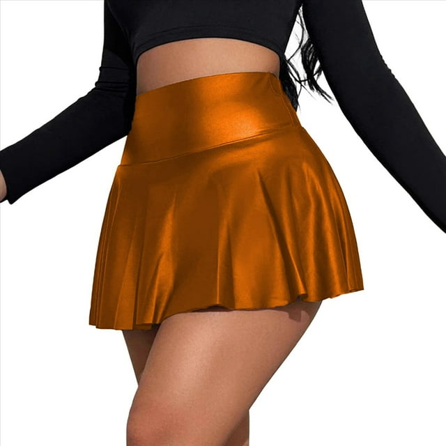 Faldas de Sintético Elástico de Cintura Alta para Mujer, con Dobladillo con Volantes, Informales, Acampanadas y . Marrón XL