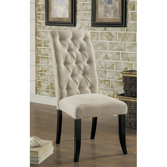 LifeSky Modern Rustic Dining Chairs Set of 2: 2-Chair Perfect Match for Dining Room - Beige Fabric Upholstered Tufted Side Chairs with Antique Black Frame - Kitchen Breakfast Nook Seating