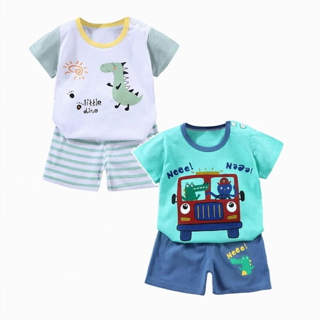 mgoYE Baby Boy Cloths Girl Clothes Cartoon T-Shirt Tops Shorts Summer Outfits 4Pcs Toddler Clothes Boys for 3 6 12 18 24 Months 3T 4T 5T 6T 7T 8T Size 7-8 Years