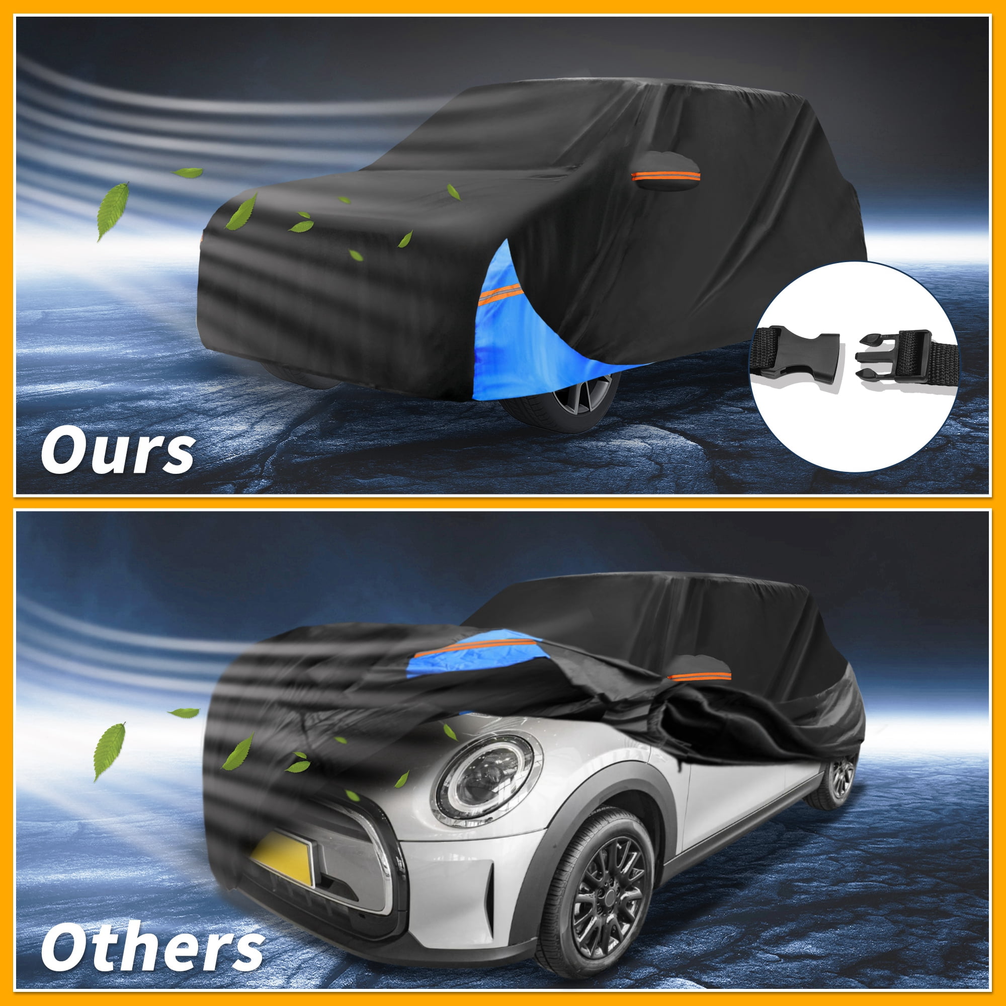 Unique Bargains Car Cover for Mini Cooper 4DR 210D-PU Black Blue with Right Zipper