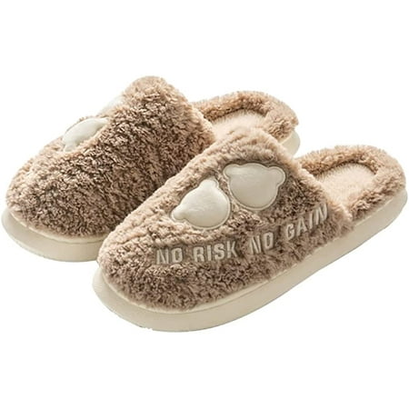 

PIKADINGNIS Women Slippers Cute Bear Fluffy Faux Fur Winter Slide Memory Foam House Shoes